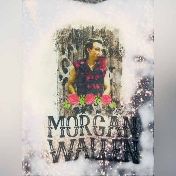 Morgan Wallen country western Graphic band T-Shirt with bleach Splatter Design - Picture 2 of 5